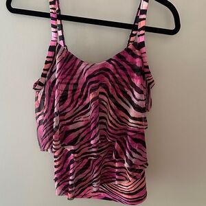 Vibrant Pink Zebra Print Swim Tank Top